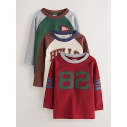 Buy Red/Grey Varsity Long Sleeve Raglan T-Shirts 3 Pack (3mths-7yrs) from Next USA