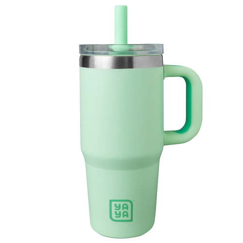 YAYA My First Travel Tumbler for Preschool & Kids 3+, Insulated Stainless Steel Tumbler with Reusable Silicone Straw & Spill-Proof Lid, Cup Holder Compatible, BPA-Free, 12oz, Sage