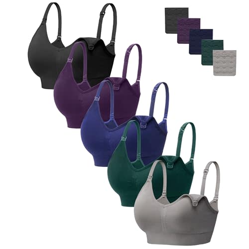 HBselect Women Maternity Bras 5 Pack Nursing Bras for Breastfeeding Seamless Pregnancy Sleep Bralette with Extra Extenders