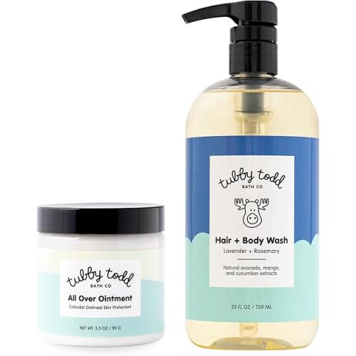 TUBBY TODD's Baby Body Wash & All Over Ointment Eczema Set - Gentle, Hypoallergenic Skincare for Newborns & Toddlers - 25oz, Lavender Rosemary
