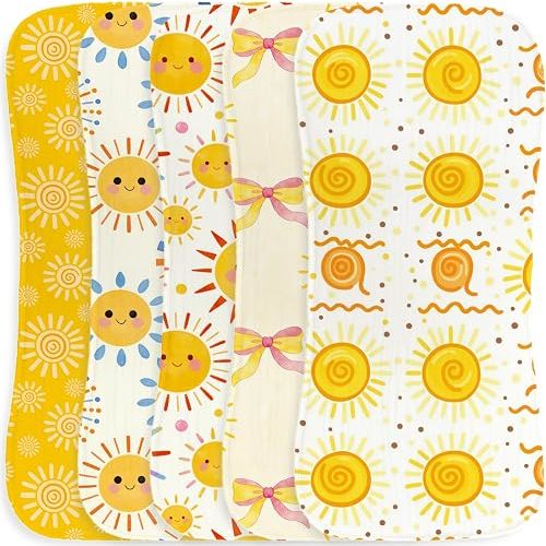 5Pcs Baby Burp Cloths for Baby Boys Girls with Sun Theme Design, Soft and Absorbent Cotton Baby Burping Cloths for Newborns Gifts Nursery Decor 9.8X19.6 Inches