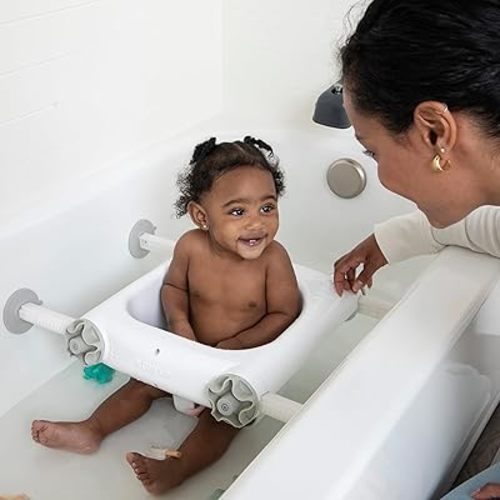 Regalo Baby Basics Baby Bath Seat with Suction Cups, Sit-Up Bath Support for Infants, Secure Baby Bath Chair for Bathtub, Easy Clean with Drain Holes, Fits Standard Tubs, White