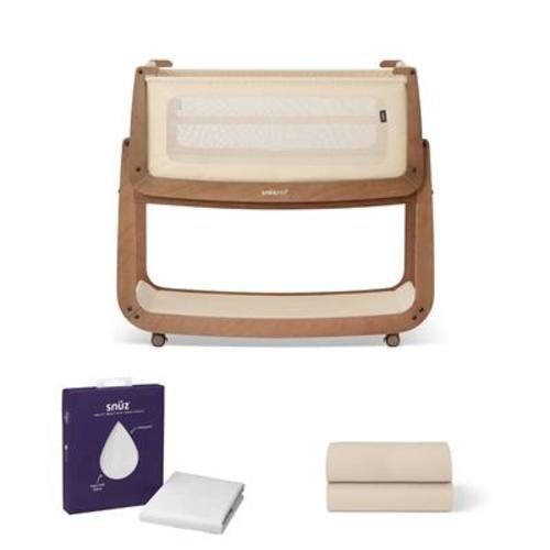 Snuz SnuzPod 5 Bedside Bassinet Essentials Bundle ( Sheets / Mattress Protector / Mattress) - Walnut