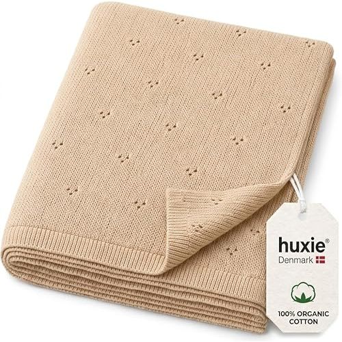 100% Organic Cotton Knit Baby Blanket for Boys and Girls- Pointelle Swaddle Blanket - 40" x 30" Soft Receiving Blanket for Newborn - Lightweight Heirloom Nursery Knit Blanket for Babies (Fog)