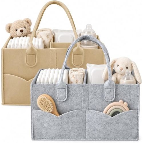 PandaEar 2 Pack Diaper Caddy Organizer – Baby Diaper Caddy for Nursery Organizers and Storage, Portable Baby Caddy Organizer with Divided Design, Baby Storage Organizer Basket