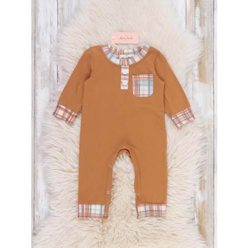 Autumn Pocket Plaid Romper