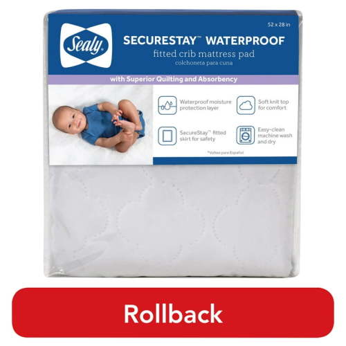 Sealy SecureStay Waterproof Crib Mattress Pads, Easy Clean Washable, Crib, White, 1.1 lb.
