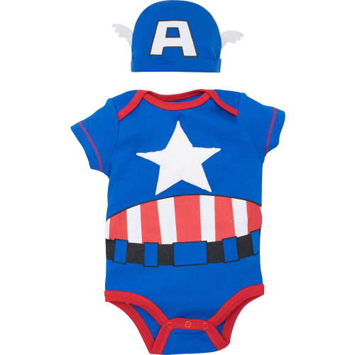 Marvel Avengers Captain America Newborn Baby Boys Cosplay Short Sleeve Bodysuit and Hat 3-6 Months