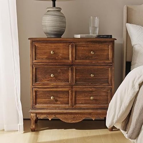 HULALA HOME 3-Drawer Nightstand with Charging Station, Drawer Organizer with Wood Legs, Farmhouse Solid Wood Nightstand(Walnut)