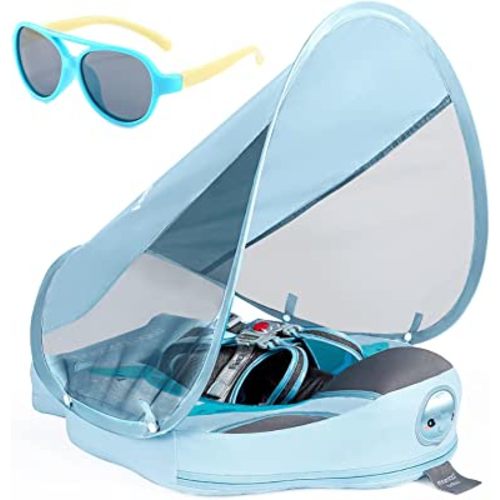 Baby Floats for Pool with Canopy Removable UPF 50+ UV Sun Protection Canopy,Mambobaby Infant Pool Float Non Inflatable Soft Skin-Friendly Leather Material Infant Swim Float 3-24 Months
