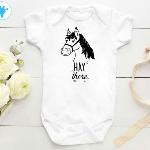Hay There Horse Bodysuit, Funny Animal Baby Clothes, Baby Girl Clothes, Baby Boy Gift, Boho Baby Shower Gift Cute Baby Onesie, BABY BODYSUIT LAT 4424