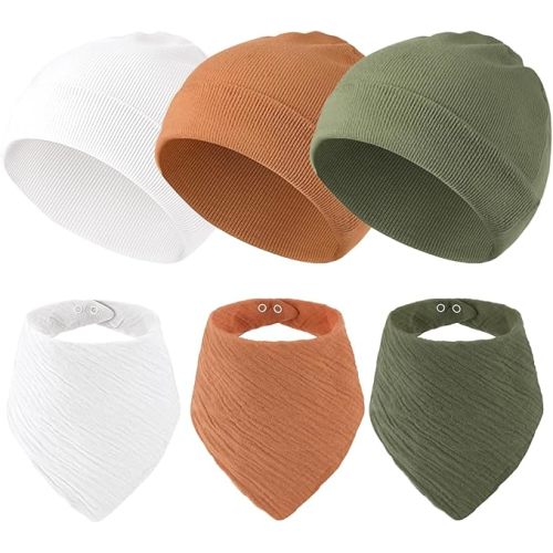 Sofier Baby Hats and Muslin Bibs Baby Beanies for Unisex Newborn 0-6 Months Boys Girls Gift Set Christmas Stocking Stuffers