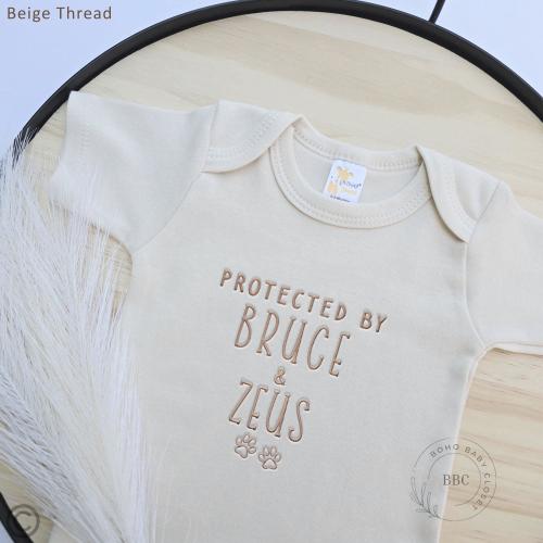 Embroidered Protected By Dog Onesie® brand, New Best Friend Onesie® Personalized Dog Name Dog Name Onesie® Baby Shower Gift Z3