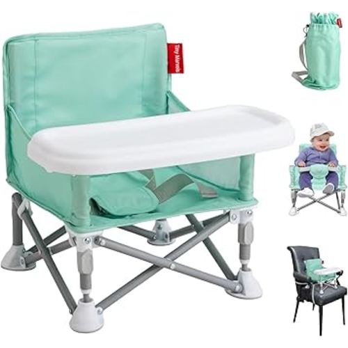 Tiny Marvels Portable Booster Seat, Foldable Baby High Chair with Removable Tray, Safety Harness & Carry Bag – for Toddlers Ages 6M-3Y, Ideal for Dining, Travel, Camping & Family Time