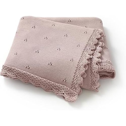 LAWKUL Organic Cotton Baby Blanket for Newborn Boys Girls, Knitted Crochet Receiving Blankets Crib Nursery Swaddle, 30x40 Inch (Pink)