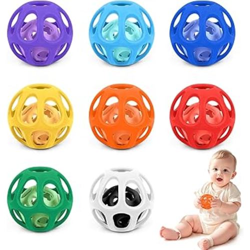 MCGMITT Baby Ball Toy with Holes, 8PCS Easy Grip Food Grade Silicone Baby Toys 0-6 Months, Colorful Soft BPA Free Montessori Baby Teethers 6-12 Months, Stretchy Newborn Infant Sensory Balls