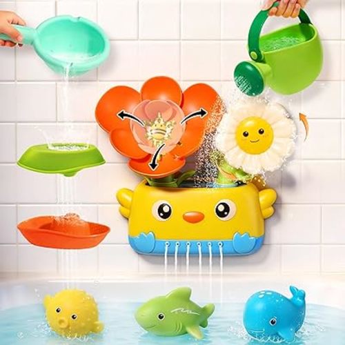Baby Bath Toys for Kids Ages 1-3 | Safe & Fun Mold Free Toddler Bath Toys | Interactive Bath Toys with Blooming Flower with Watering Can Bathtub Water Toys for 1+ Year Old Great for Girls Shower Gifts