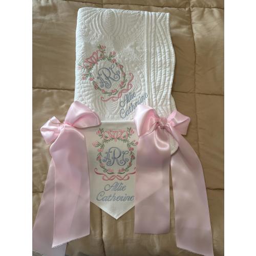 Embroidered baby banner and/or banner/blanket set. welcoming baby, hospital door, nursery decor