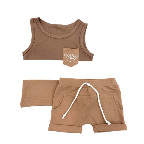 Shaka tri color tank Set(White/brown)