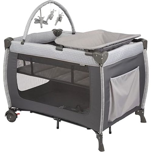 Safety 1st Amherst Baby Playard – 3-in-1 Travel-Ready Playard, Bassinet & Changer with Storage, Toy Bar – for Newborn to Toddler – Stardust