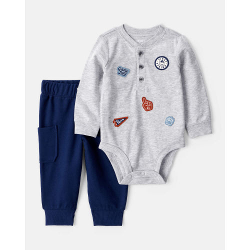 Baby Boy 2-Piece Sports Long-Sleeve Bodysuit & Pant Set - Grey - Carter's | Carter's