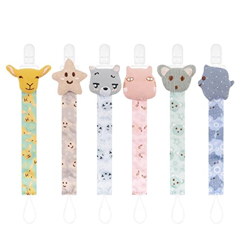 Babygoal Doll Pacifier Clips with Pacifier Case, 6 Pack Pacifier Holder for Boys and Girls Fits Most Pacifier Styles & Baby Teething Toys and Baby Gift 6PS33-GZ