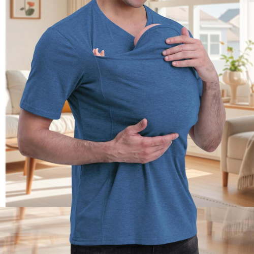 Jowamay Kangaroo Shirt for Men V Neck Casual Comfort T Shirt with Kangaroo Pouch Slim Fit Summer Tops for Shopping
