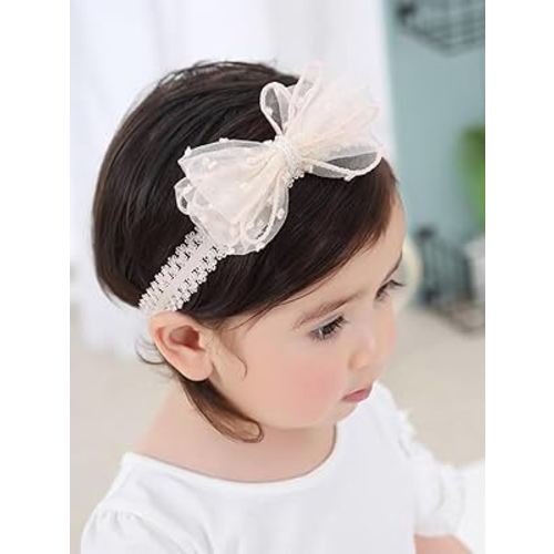ICKEYOU Baby Girls Cute Lace Bow Headband Soft Cotton Elastic Hair Accessories for Toddlers Newborns Ideal for Birthdays Baby Shower Photoshoots Special Occasions（）
