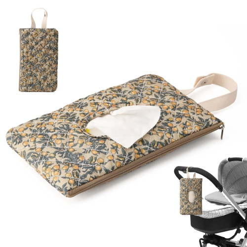 Baby Wipe Holder Floral Quilted, Portable Refillable Floral Reusable Wipes Pouch with Lanyard for Diaper Bag Organizer and Casual Travel