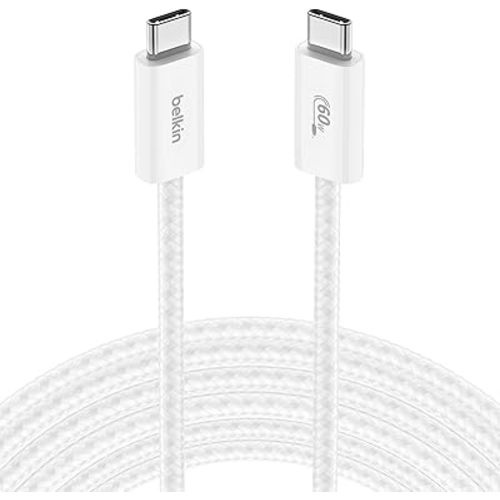 Belkin USB C to USB C Cable, 9.9ft, 60W - Type C Charger, iPhone Charger Cord, Soft, Braided, Flexible for iPhone 17, Galaxy S25, Pixel 10, Airpods, iPad Pro, Tablet & More, Travel Essentials - White