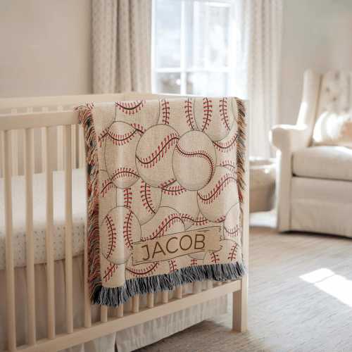 Personalized Baseball Baby Blanket Custom Name Sports Throw For Boys Baseball Nursery Decor Baby Shower Gift For Future All Star Sports Gift