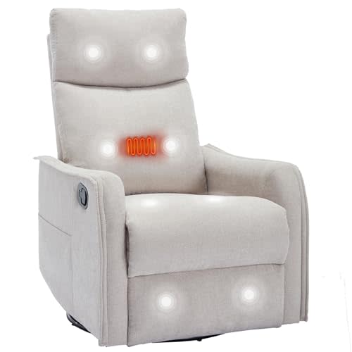 PELUMY Rocker Recliner Chair with Heat Massage - Manual Swivel Recliner for Living Room and Bedroom, 8 Vibration Points, Lumbar Heat, Glider Rocking Chair for Adults (Beige)