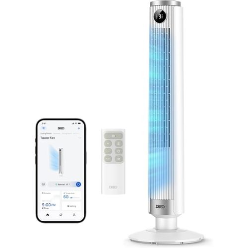DREO Smart Tower Fan for Bedroom, 40”-45” Adjustable Height, 9 Speeds