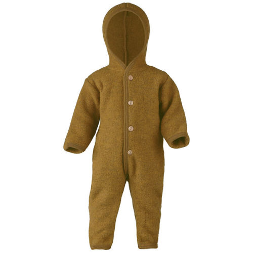 Engel Baby 100% Merino Wool Fleece Hooded Suit with Wooden Buttons - Saffron Melange | The Cheshire Horse