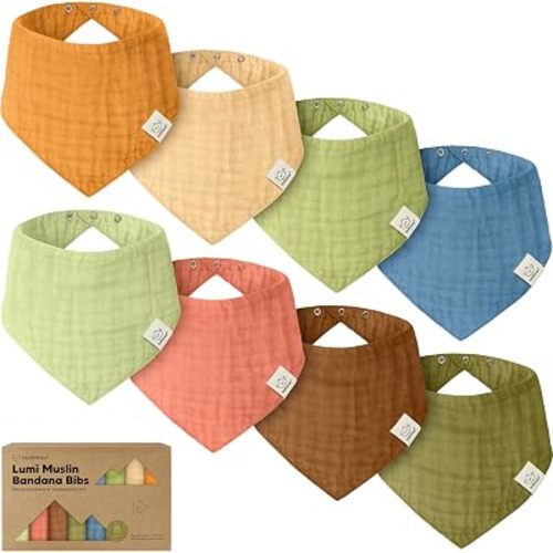 8-Pack Muslin Baby Bibs for Drooling, Teething – Muslin Bandana Drool Bibs for Baby Boys, Girls, Newborn, Teething Toddlers, Infant 0-36 Months, Soft Cotton Extra Absorbent (Primeval)