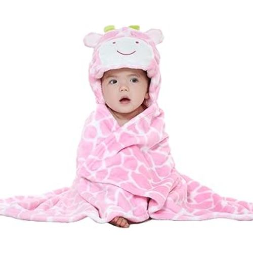 TONWHAR 0-4 Years Toddlers' And Kids' Boys Girls Animal Face Hooded Blanket Baby's Bathrobe,Plush After Bath Blanket(Pink Cow)
