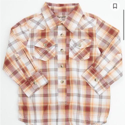 Wrangler Infant Boys' Plaid Print Long Sleeve Snap Onesie