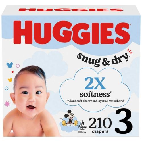 Huggies Snug & Dry Diapers - Size 3 - 210ct: Diaper Weight 16 to 28 lbs, Wetness Indicator, Elastic Stretch Sides