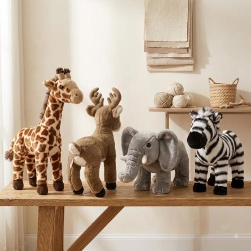 Safari Animal Plush Set Giraffe Zebra Elephant Reindeer Stuffed Toys Wildlife Nursery Decor Gift