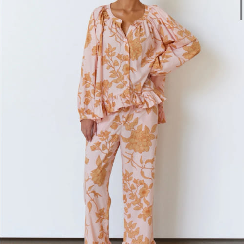 Sophie Pajama Set - Long - Cotton Modal - Romantic Floral Peach – Piyama