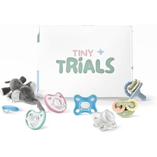 Pacifier Trial Pack Variety Box for Newborns 0–6 Months – 7 BPA-Free Silicone Baby Pacifiers Sample Set (MAM, Nuby, Dr. Talbot’s, Chicco) – Baby Registry Must-Have, Tiny Trials