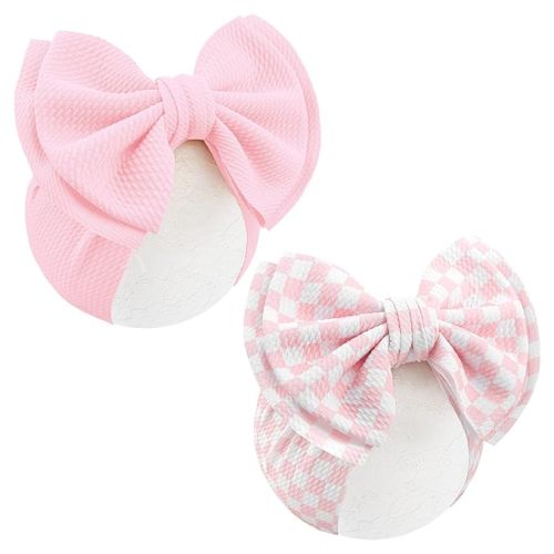 YanJie 2PCS 7’’ Light Pink Bows for Baby Girls Checkered Headband Double Layered Bow Infants Toddler Hair Accessories Newborn Headbands Baby Clothes