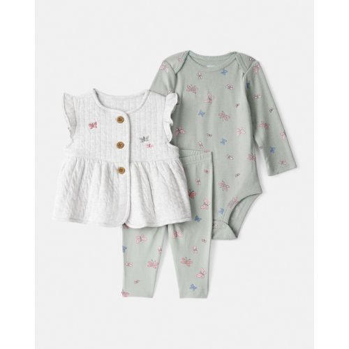 Baby Girl 3-Piece Butterfly Vest Outfit Set - Green | Carter's