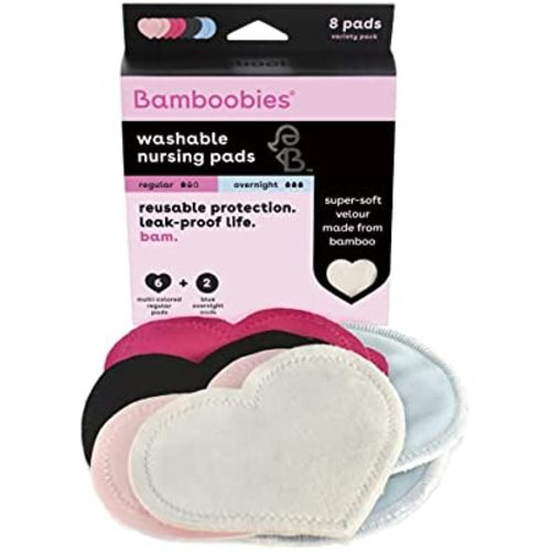 Bamboobies Women’s Nursing Pads, Reusable and Washable, Multi-Color, 3 Regular Pairs and 1 Overnight Pair, Leak-Proof Pads for Breastfeeding, 4 Pairs