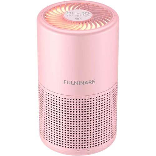 FULMINARE Air Purifiers for Bedroom H13 True HEPA Air Filter, Quiet Air Cleaner With Night Light, Portable Small Air Purifier for Home, Office, Living Room (Pink)