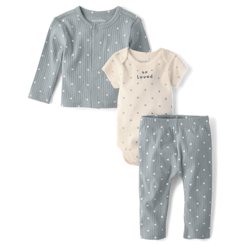 Baby Polka Dot 3-Piece Outfit Set - Gray