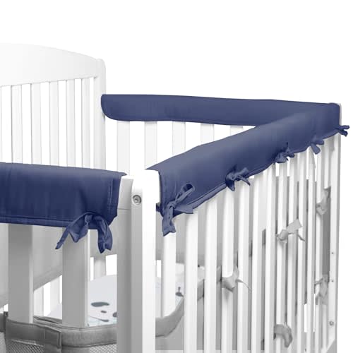 3-Pcs Navy/Grey Crib Rail Guard Cover for Teething, Protect Baby Teeth and Rails, Rail Edge Protector Strip, Soft Anti-Collision Cover in Cotton Fabrics, Cover 52" x 28" 3 & 4 Sides Full-Size Crib