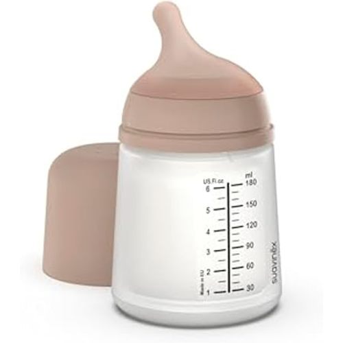 Suavinex Zero Zero Anti Colic Baby Bottle, No 1 Spanish Baby Bottle Brand, Minimize Bottle Rejection & Nipple Confusion, Perfect for Breastfeeding Babies, 6oz/180mL, Medium Tone, Adaptable Flow Nipple