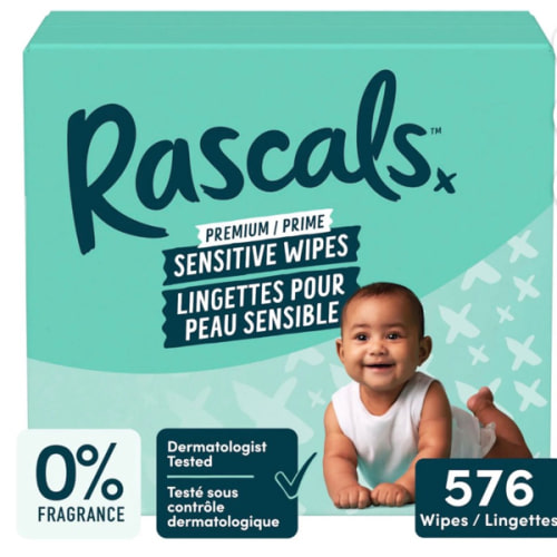 Lingettes Rascals Sensibles pour Bébés, Sans Parfum, emballage individuel Paquet de 9 Jumbo (576 lingettes) - Walmart.ca
