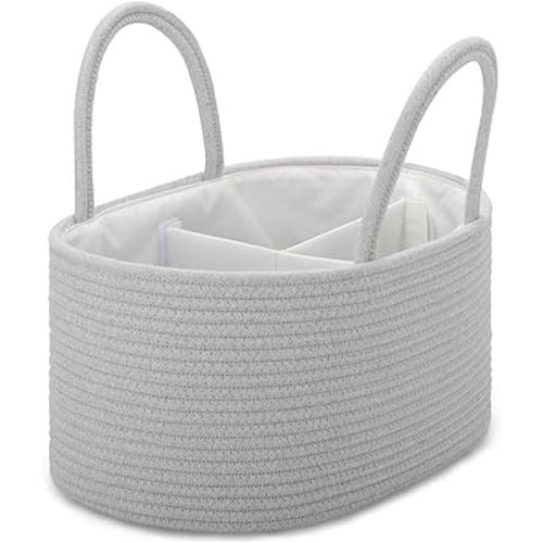 COMSE Large Baby Diaper Caddy Organizer for Girl Boy, Car Caddy with Handles, Cotton Rope Basket for Changing Table, Nursery Organizer, Gift for Baby Shower and Registry Must Have, Cool Gray